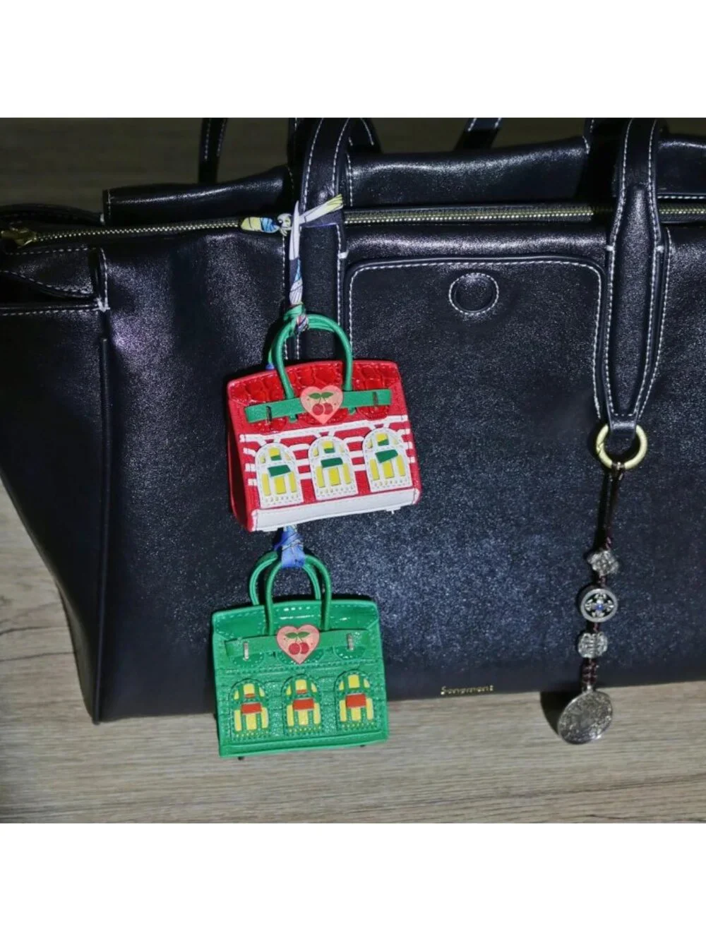 Stylish 2 PCS Mini Tote Bag Charms & Keychain Pouch Coin Purse Wallet Set